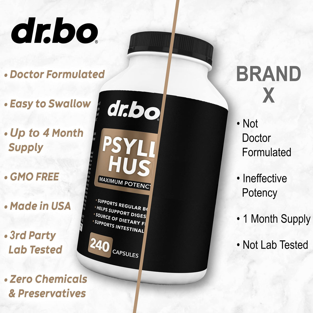DR. BO Psyllium Husk Capsule Fiber Supplement - 240 Capsules - image 5