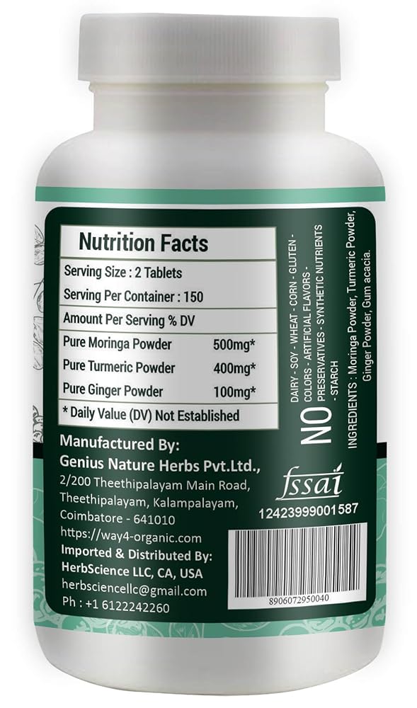 WAY 4 ORGANIC Moringa Turmeric Ginger Tablets - 300 Count - image 3