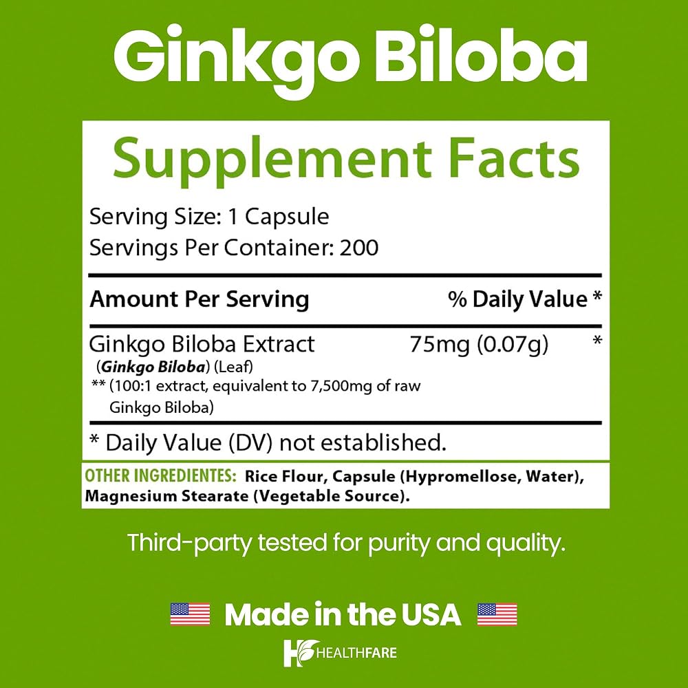 Healthfare Ginkgo Biloba Extract Brain Support - 200 Capsules - image 3