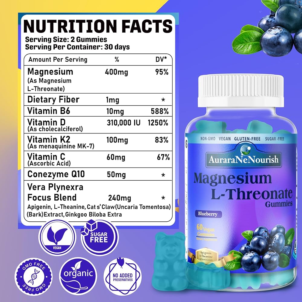 AuraraNeNourish Magnesium L-Threonate Gummies for Brain & Sleep - 60 Count - image 2