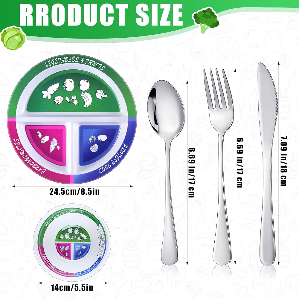 Singhoow Portion Control Plates & Bowls with Cutlery - 8.5 Inch - image 2