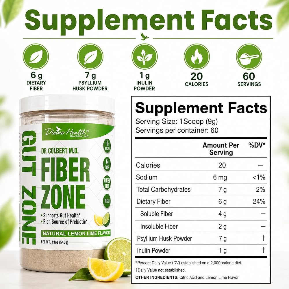Divine Health Fiber Zone Powder Lemon-Lime - 60 Servings - image 3