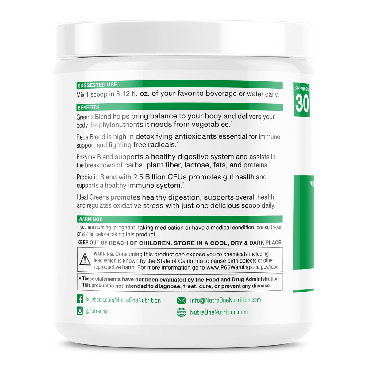 NutraOne Ideal Greens Antioxidant Superfood Powder Berry - 30 Servings - image 2