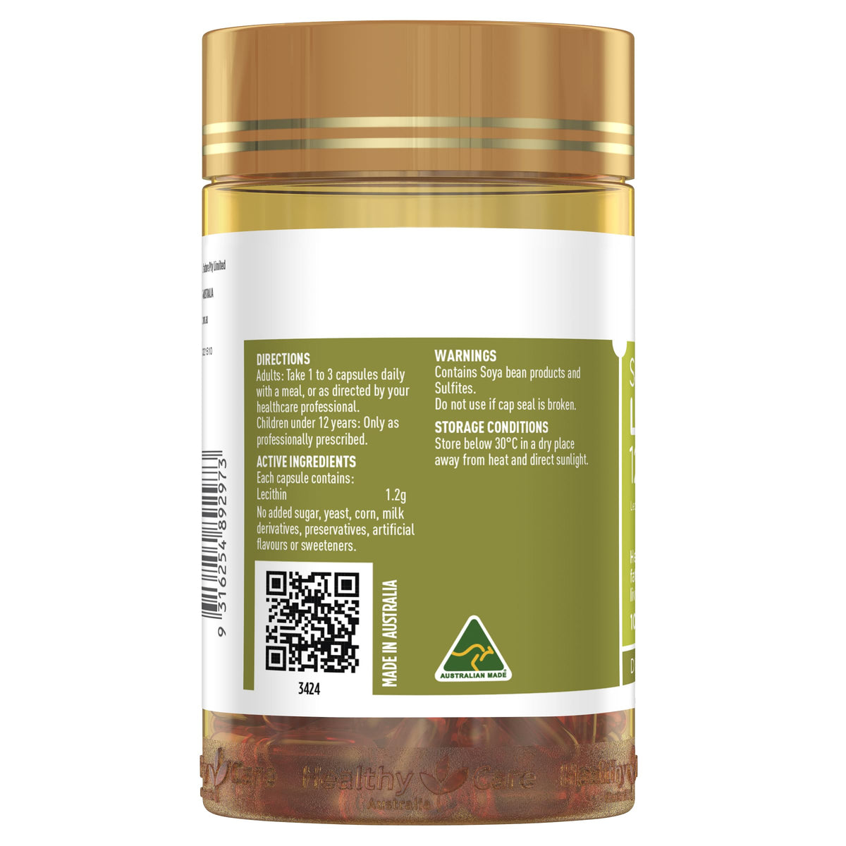 Healthy Care Lecithin 1200mg - 100 Capsules - image 3