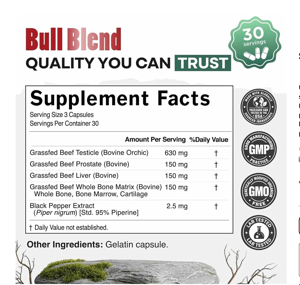 Wild Grass Fed Beef Organ Supplement for Men Prostate Health - 180
