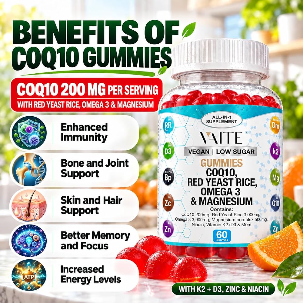 VAITE CoQ10 200mg Gummies with Red Yeast Rice & Magnesium - 60 Gummies - image 2