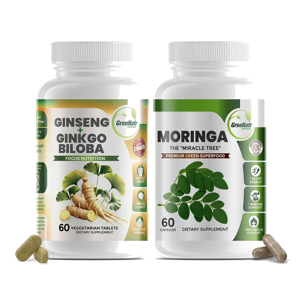 GreeNatr Ginkgo Biloba Panax Ginseng Moringa Capsules - 120 Count