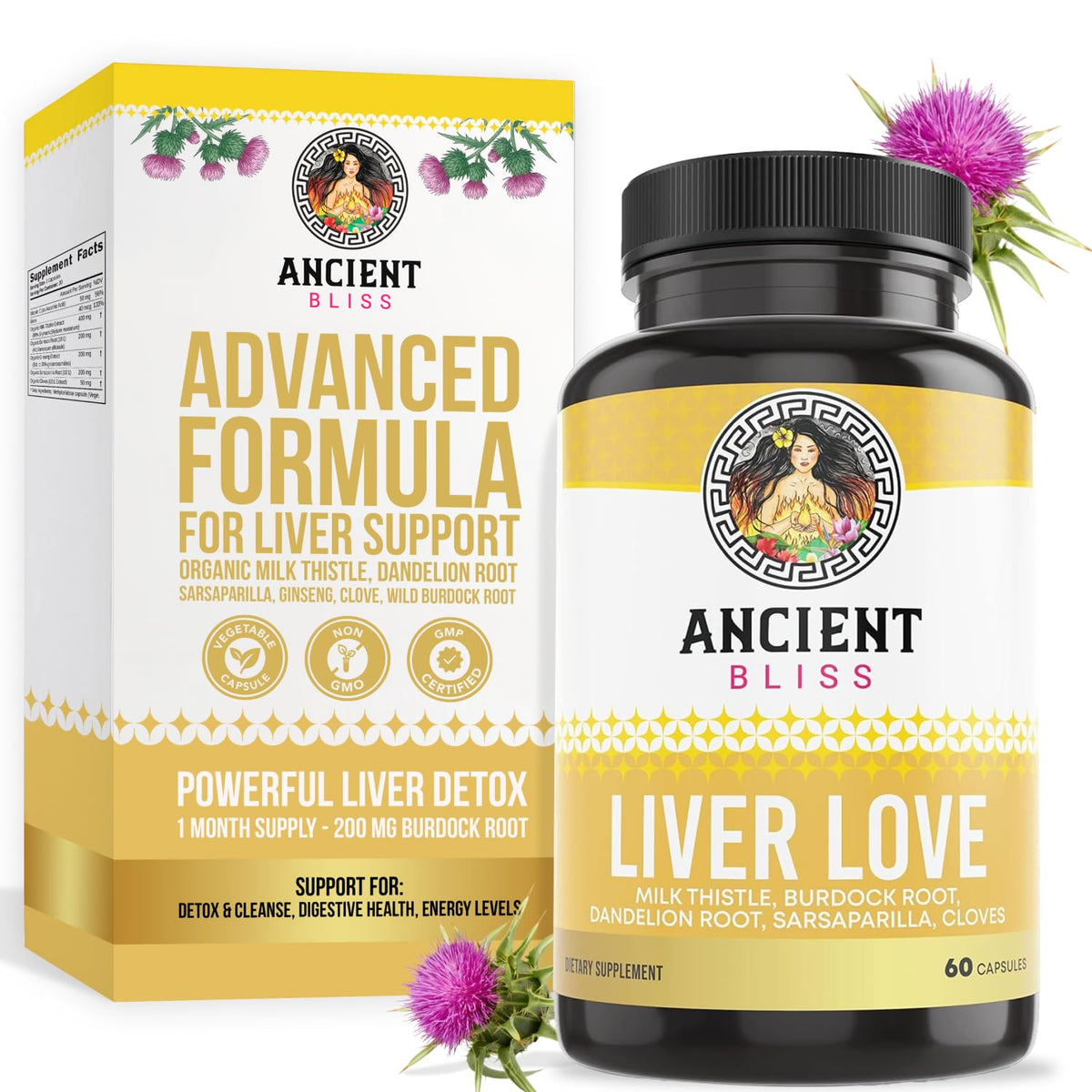 Ancient Bliss Liver Love Milk Thistle Supplement - 60 Capsules