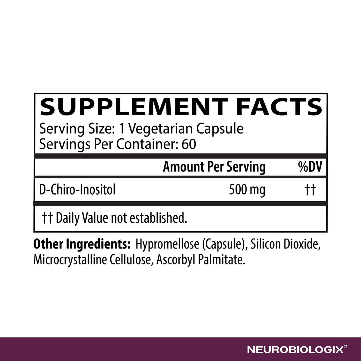 Neurobiologix D-Chiro Inositol 500mg - 60 Vegetable Capsules - image 4