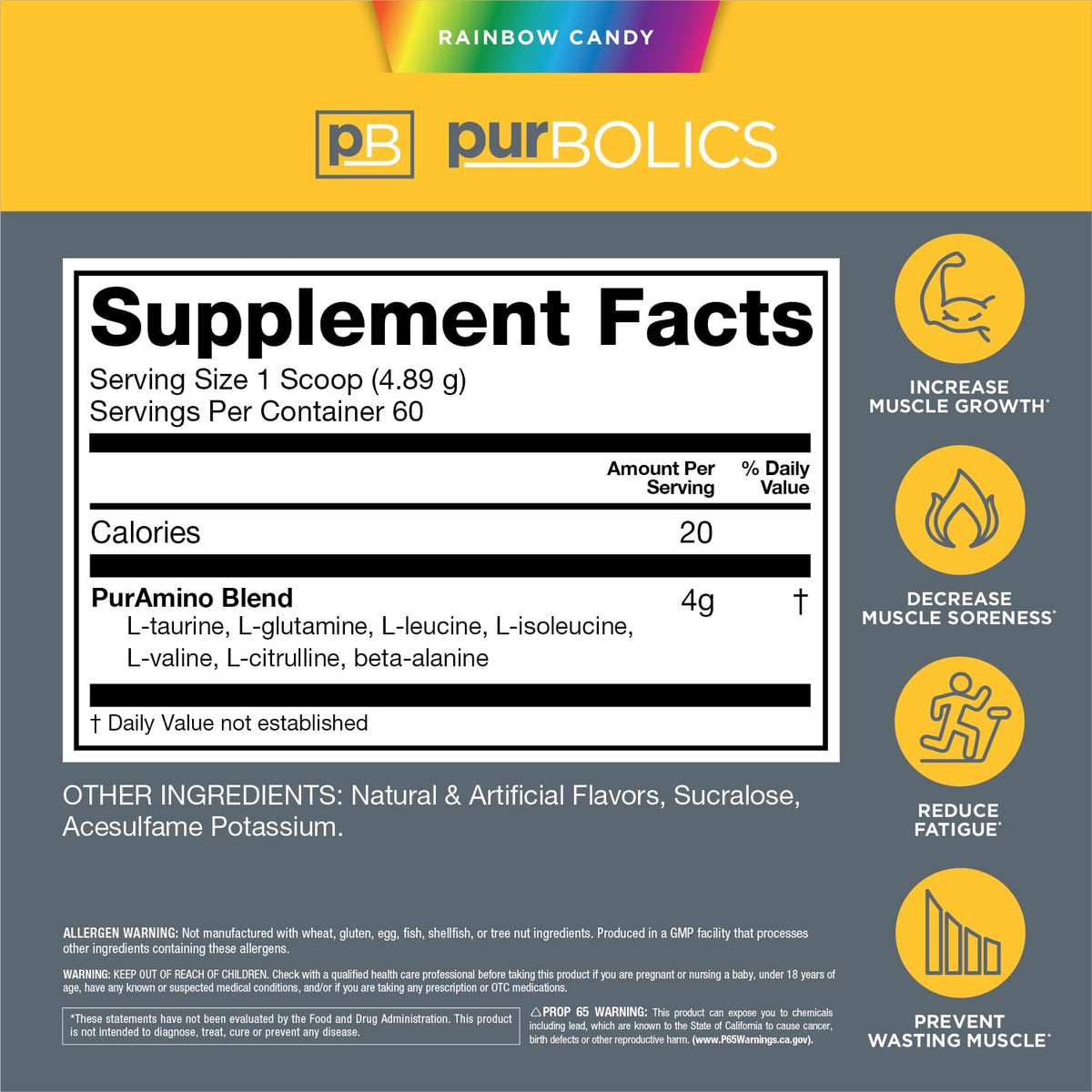 Purbolics Aminos Powder Rainbow Candy - 60 Servings - image 2