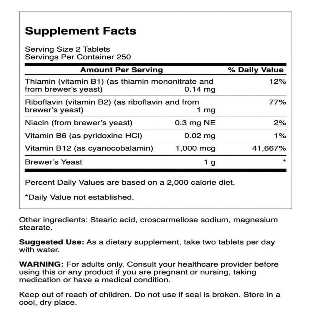 Swanson Brewer's Yeast B Complex Formula 500 mg - 1000 Tablets - image 2