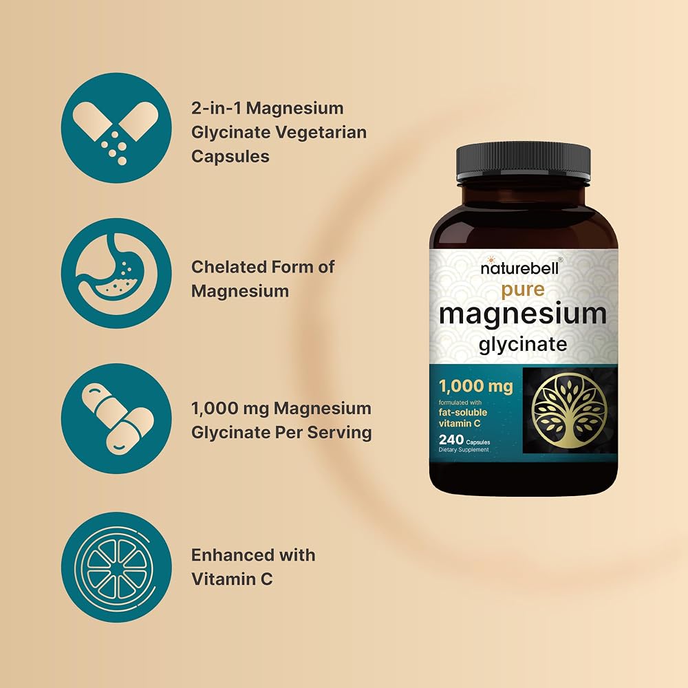NatureBell Pure Magnesium Glycinate 1000mg - 240 Vegetarian Capsules - image 4