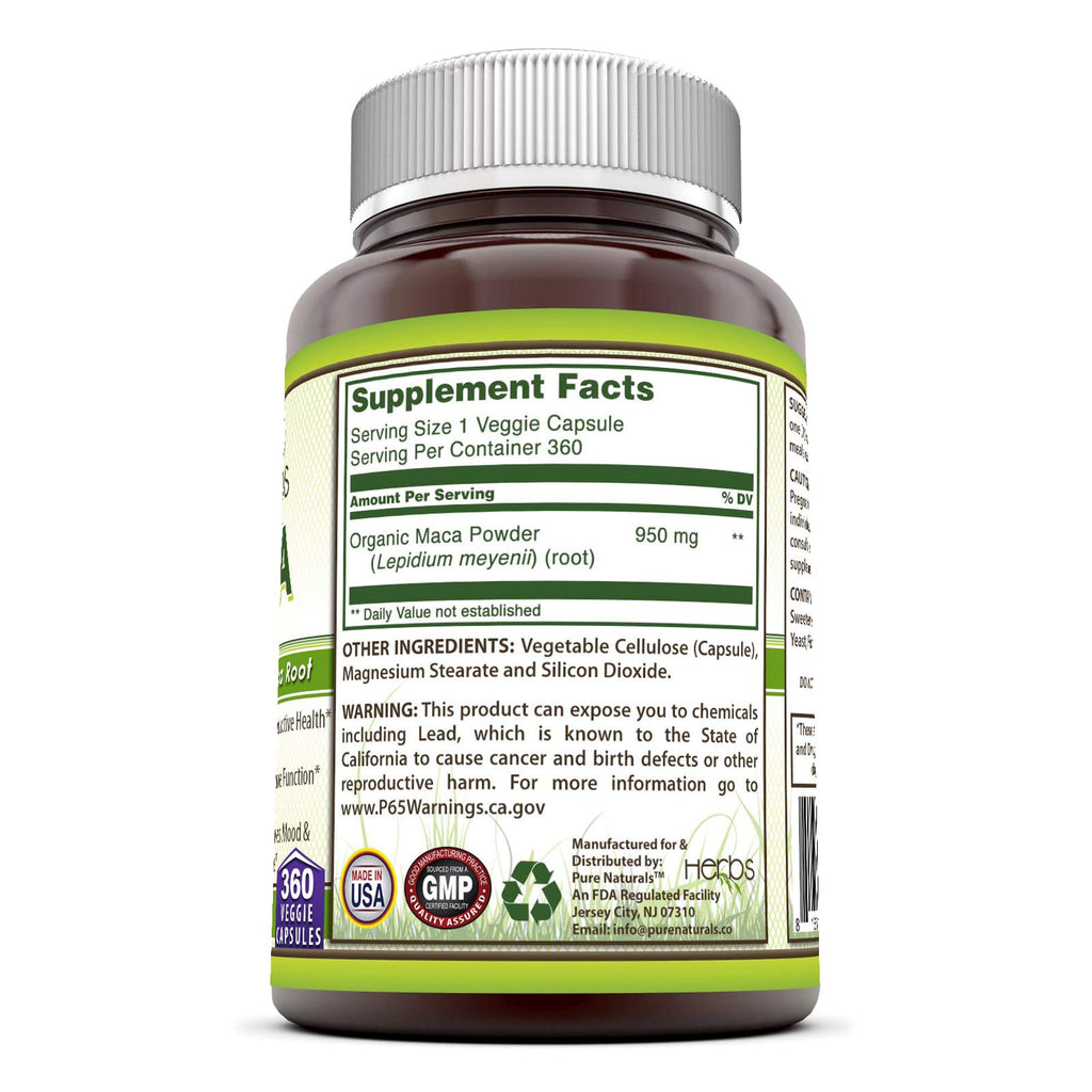 Pure Naturals Maca Supplement 950 mg - 360 Vegetarian Capsules - image 3