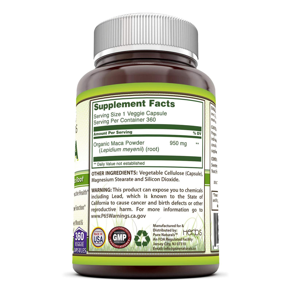 Pure Naturals Maca Supplement 950 mg - 360 Vegetarian Capsules - image 3