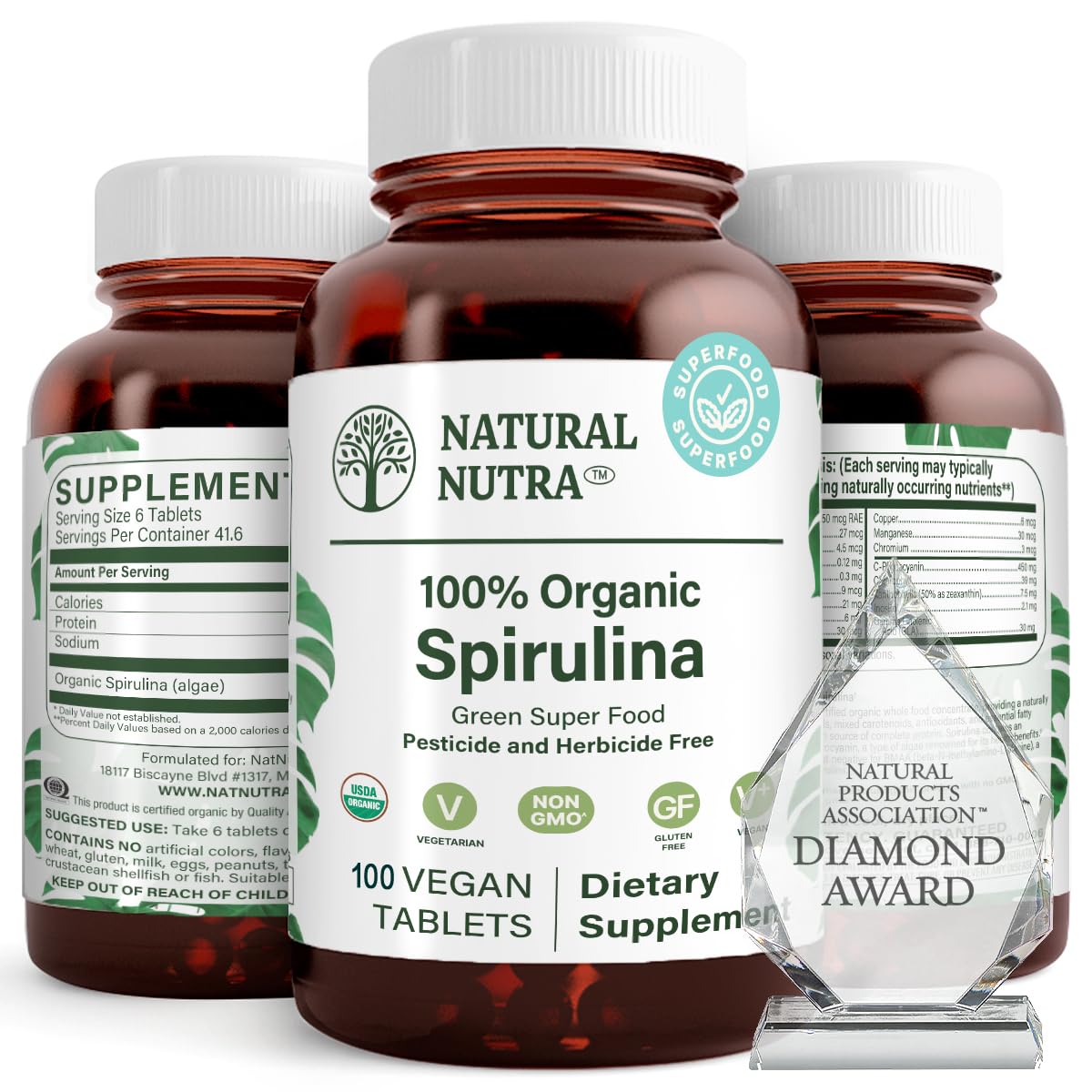 Natural Nutra Spirulina 300mg Organic - 100 Tablets