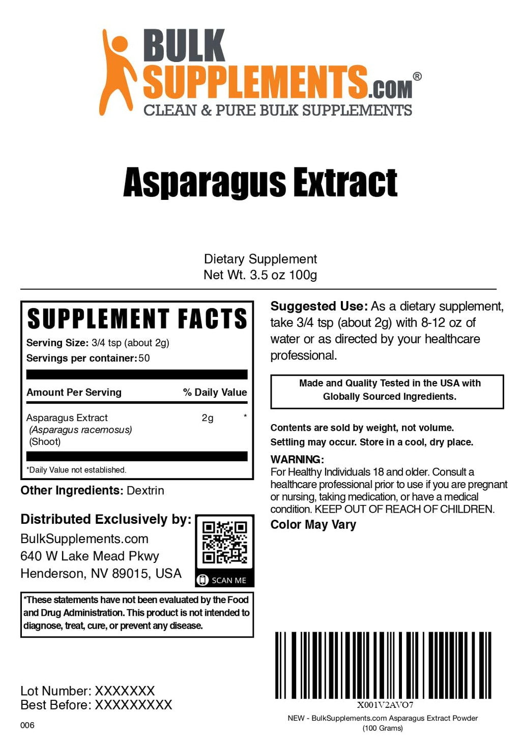 BulkSupplements.com Asparagus Extract Powder