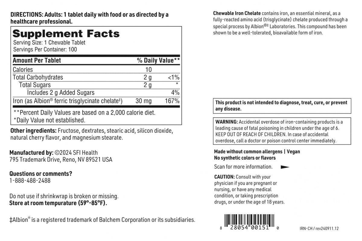 SFI Health Chewable Iron Chelate - 100 Tablets - image 5