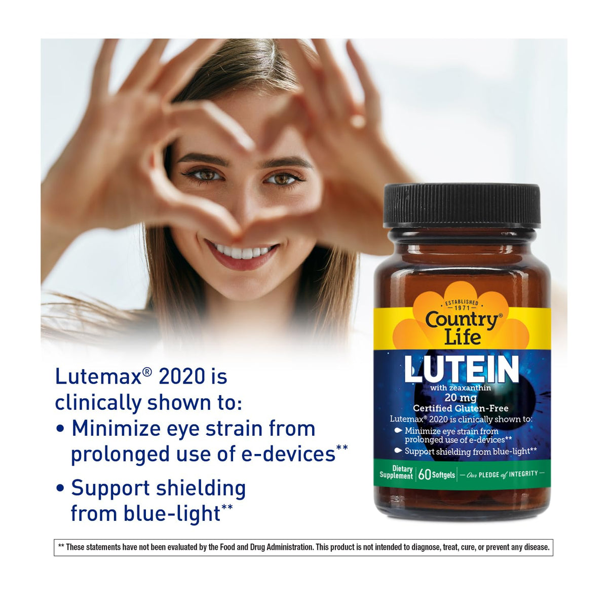 Country Life Lutein 20 mg Eye Health Support - 60 Softgels - image 5