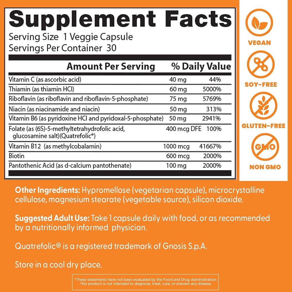 Doctor's BEST Fully Active Vitamin B Complex - 30 Vegetarian Capsules - image 4