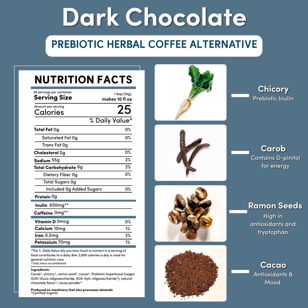 Teeccino Dark Chocolate Prebiotic Coffee Alternative - 10 oz - image 2