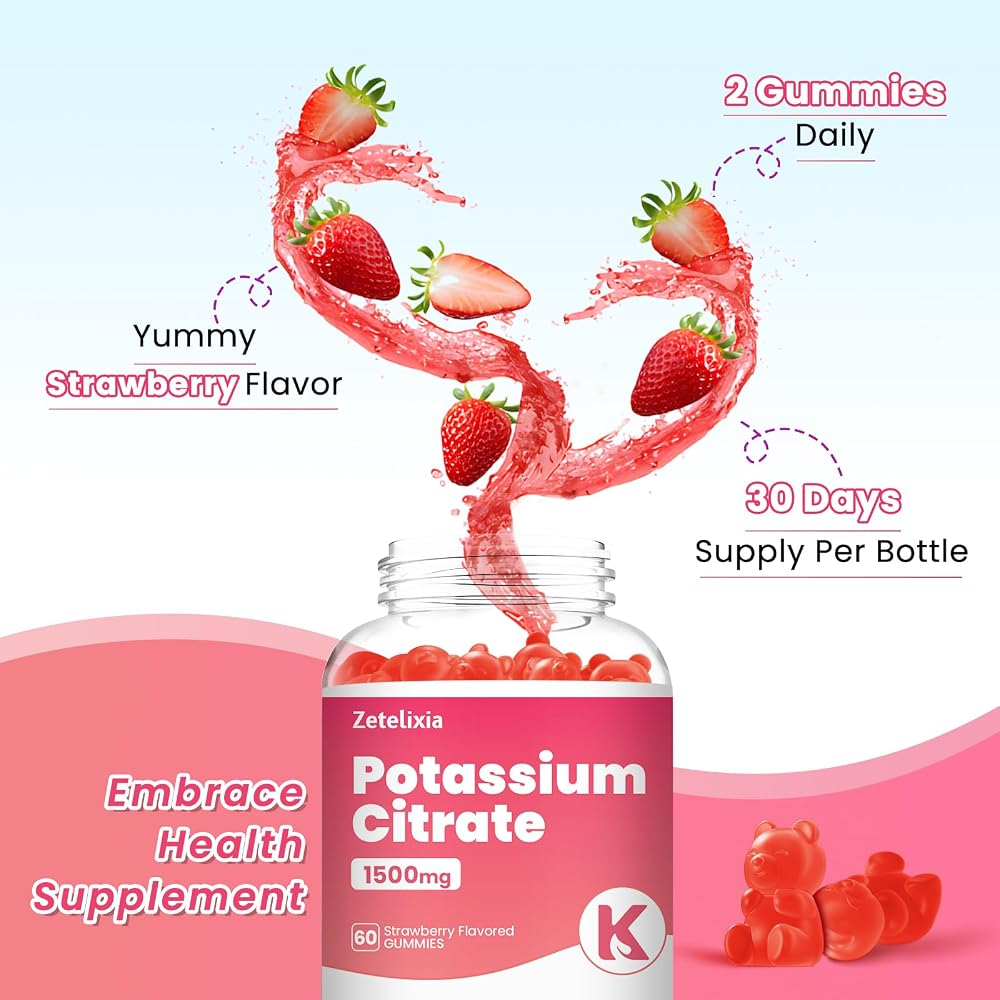 Zetelixia Potassium Magnesium Gummies 1000mg, Strawberry Flavor