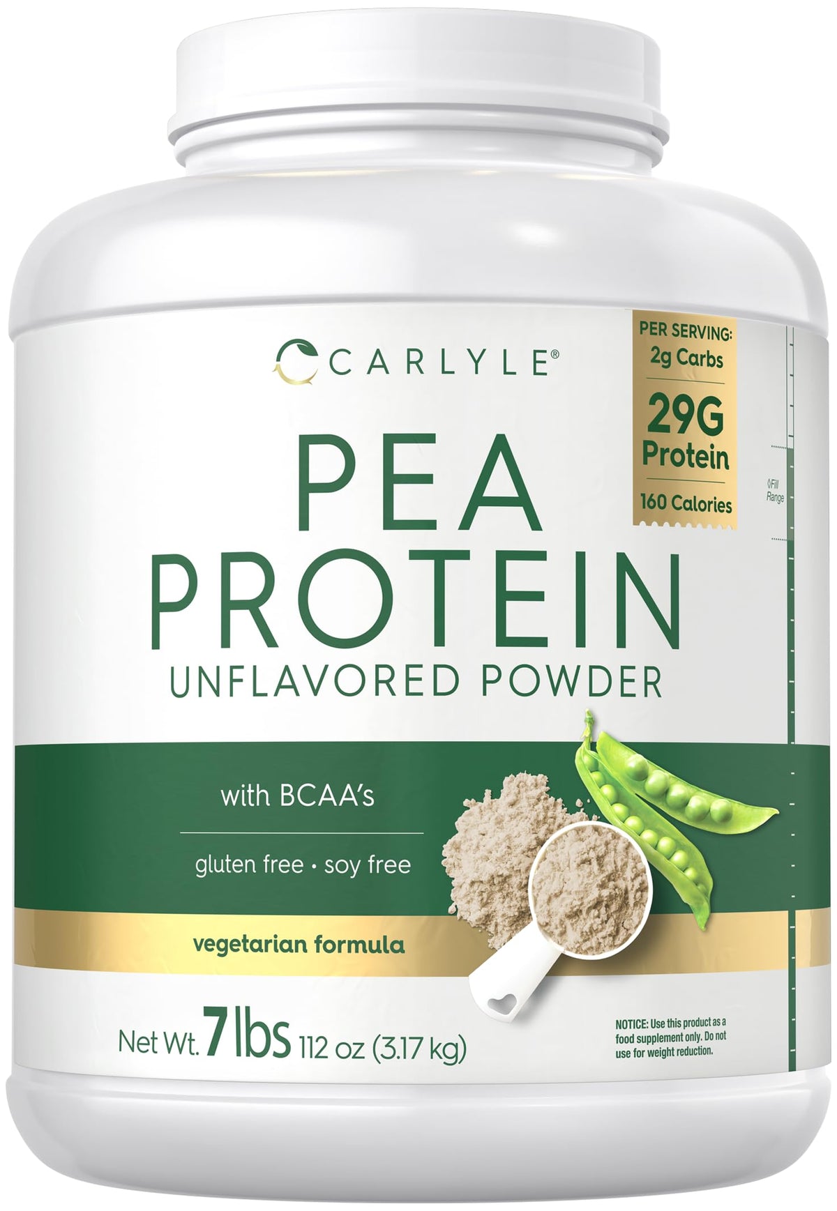 Carlyle Pea Protein Isolate Powder Unflavored - 7 lb