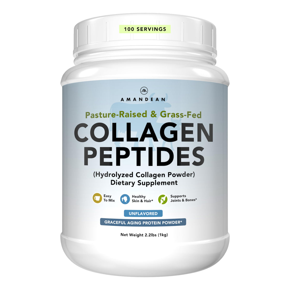 AMANDEAN Collagen Peptides Powder, Grass-Fed, Hydrolyzed, Unflavored
