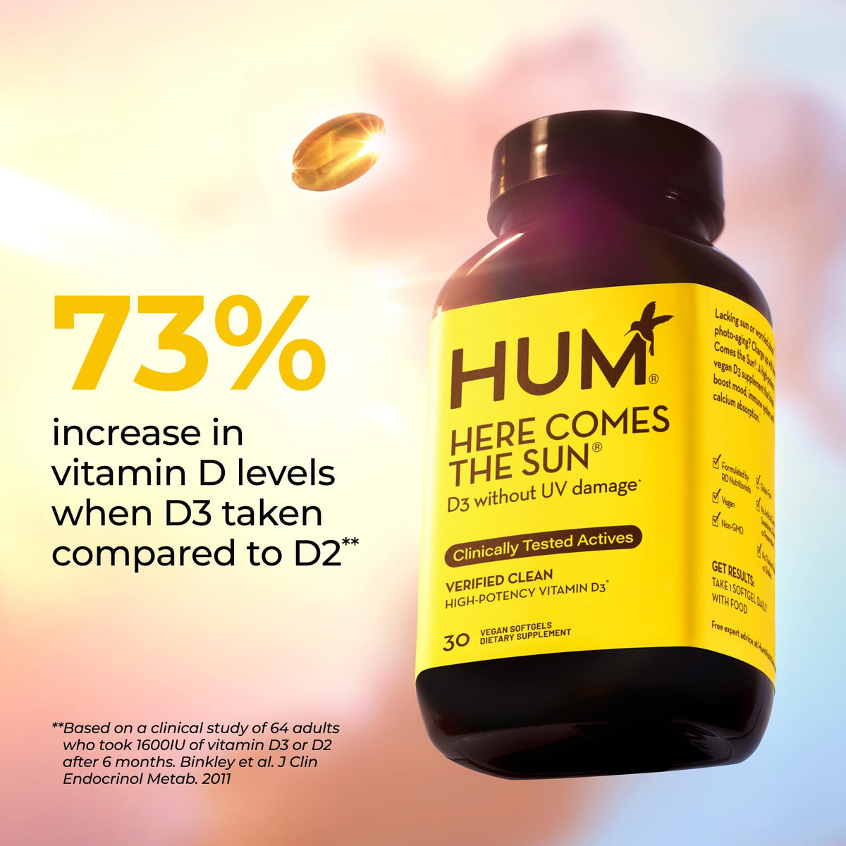 HUM Here Comes The Sun Vitamin D3 Immune Support - 30 Softgels - image 3