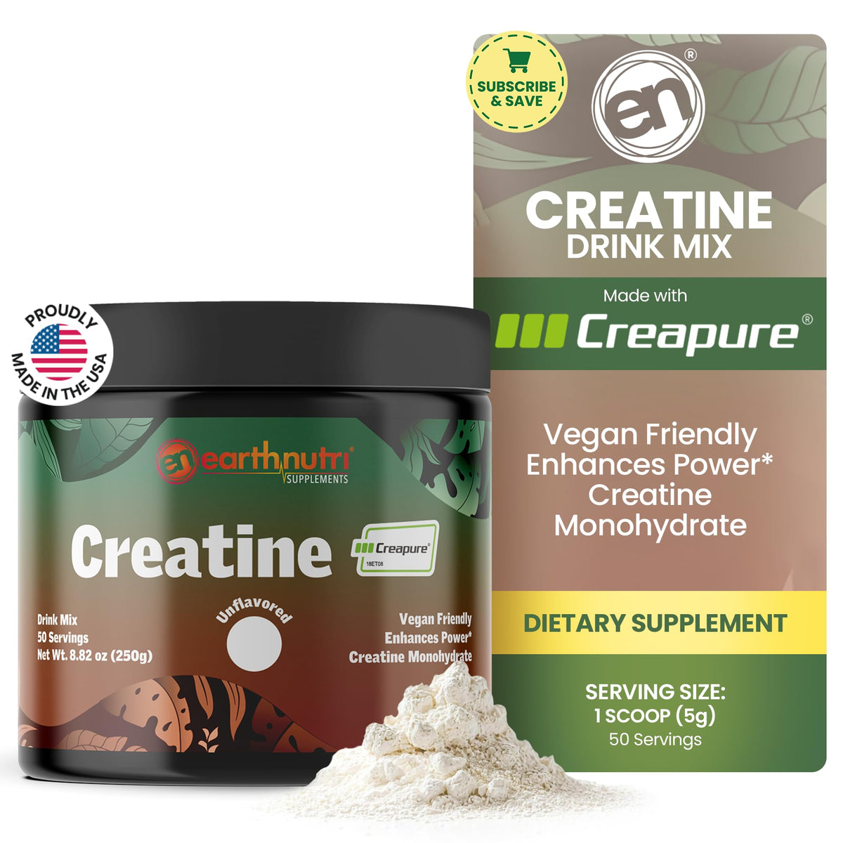 EarthNutri Creatine Monohydrate Powder for Strength - 50 Servings