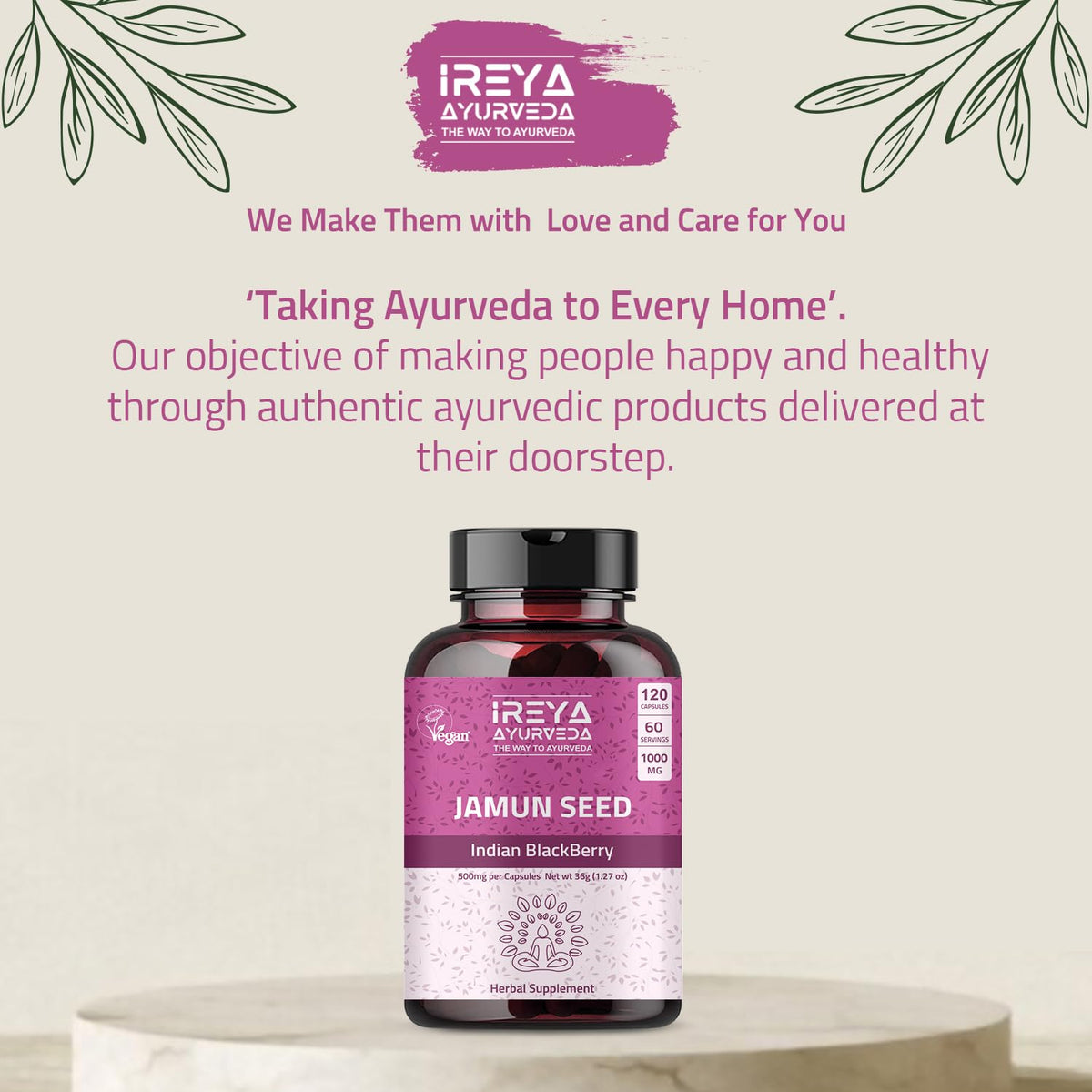 Ireya Ayurveda Jamun Seed Capsules 1000 mg - 90 Capsules - image 3