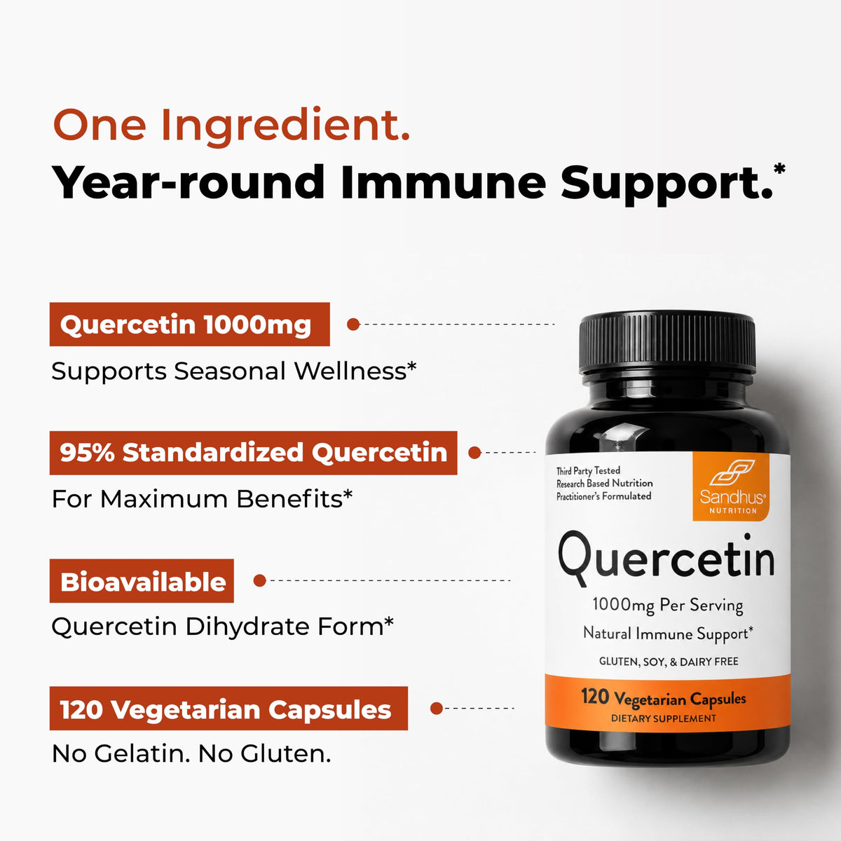 Sandhu's Quercetin 500mg Immune Support - 120 Vegetarian Capsules - image 3