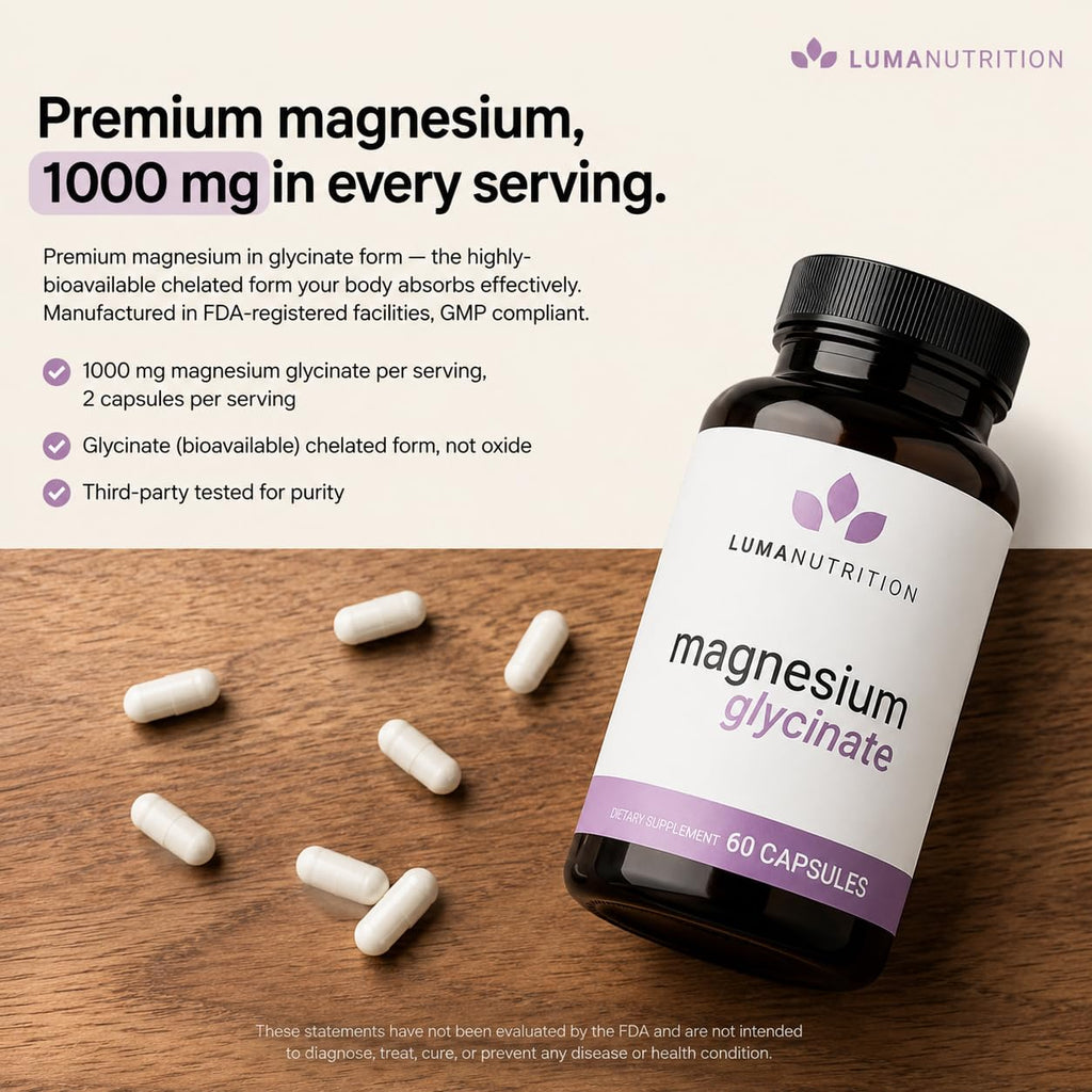 Luma Nutrition Magnesium Glycinate 1000mg - 60 Capsules - image 3
