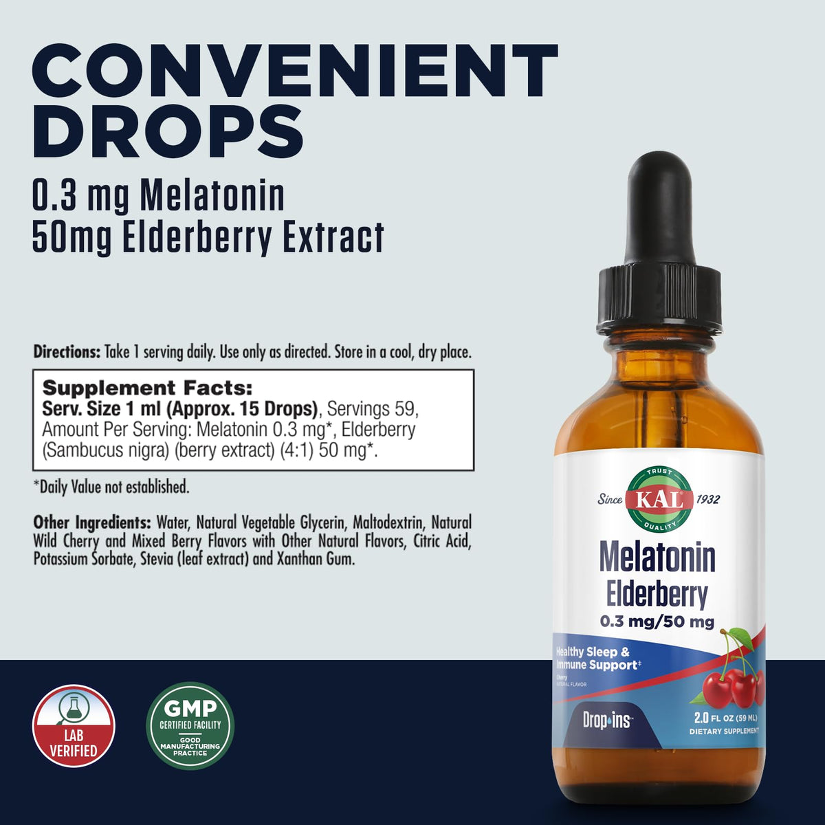 KAL Melatonin Elderberry DropIns Liquid Cherry - 2 Fl Oz - image 2