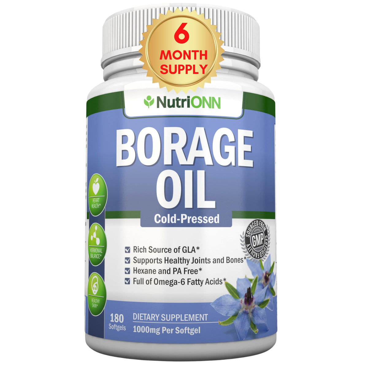 NutriONN Borage Oil 1000 mg - 180 Softgels