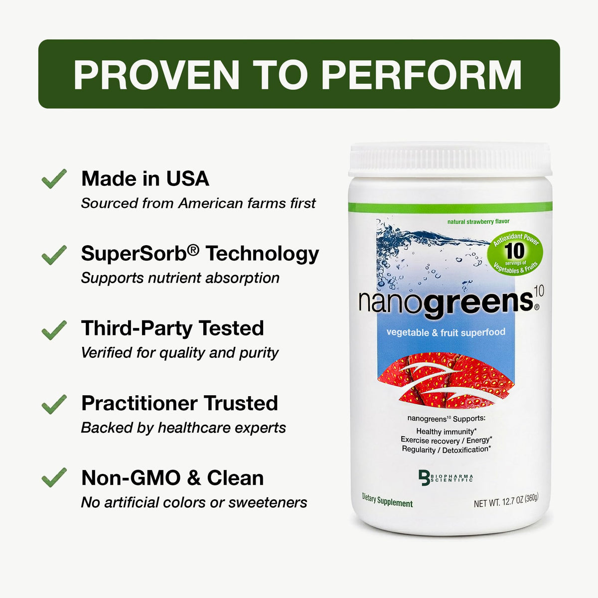 Biopharma Scientific NanoGreens Strawberry Greens Superfood Powder - 30 Servings - image 3