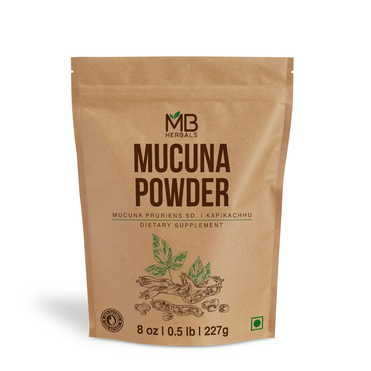 MB Herbals Mucuna Pruriens White Seed Powder - 8 oz