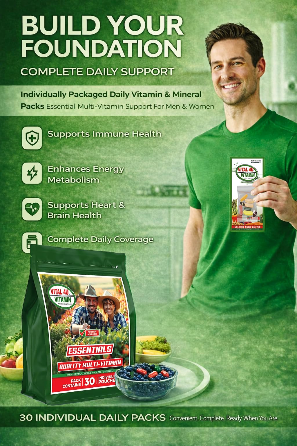 VITAL 4U Daily Multivitamin Packs for Men and Women - 30 Servings - image 4