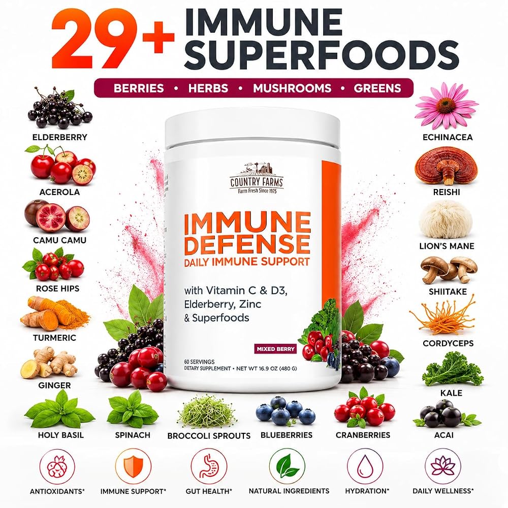 Country Farms Immune Defense Superfoods Powder - 60 Servings - image 4