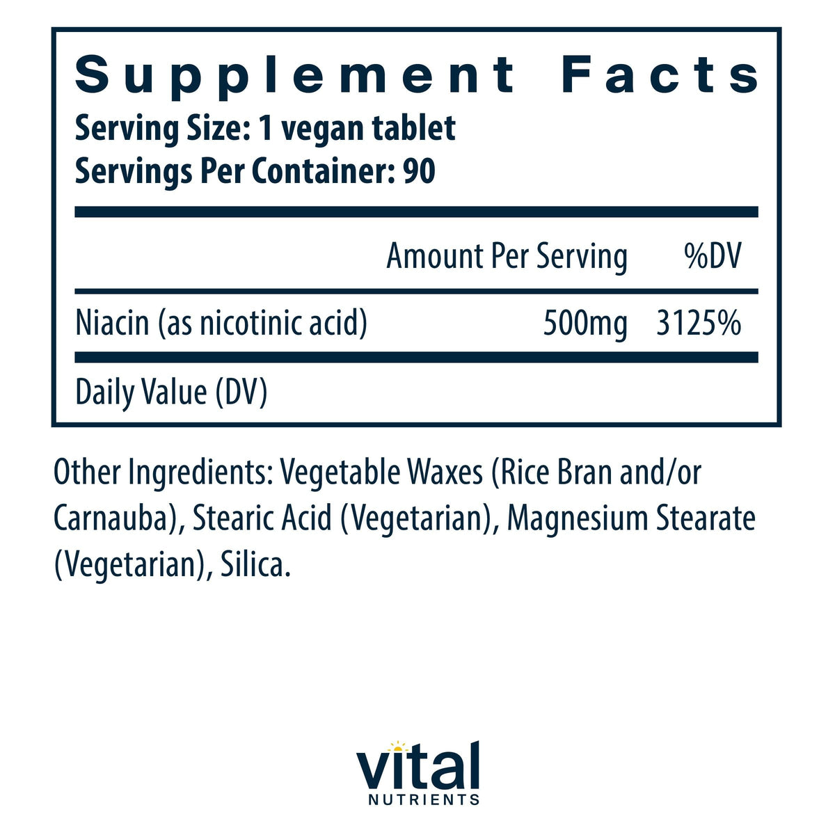 Vital Nutrients Niacin 500mg - 90 Tablets - image 2