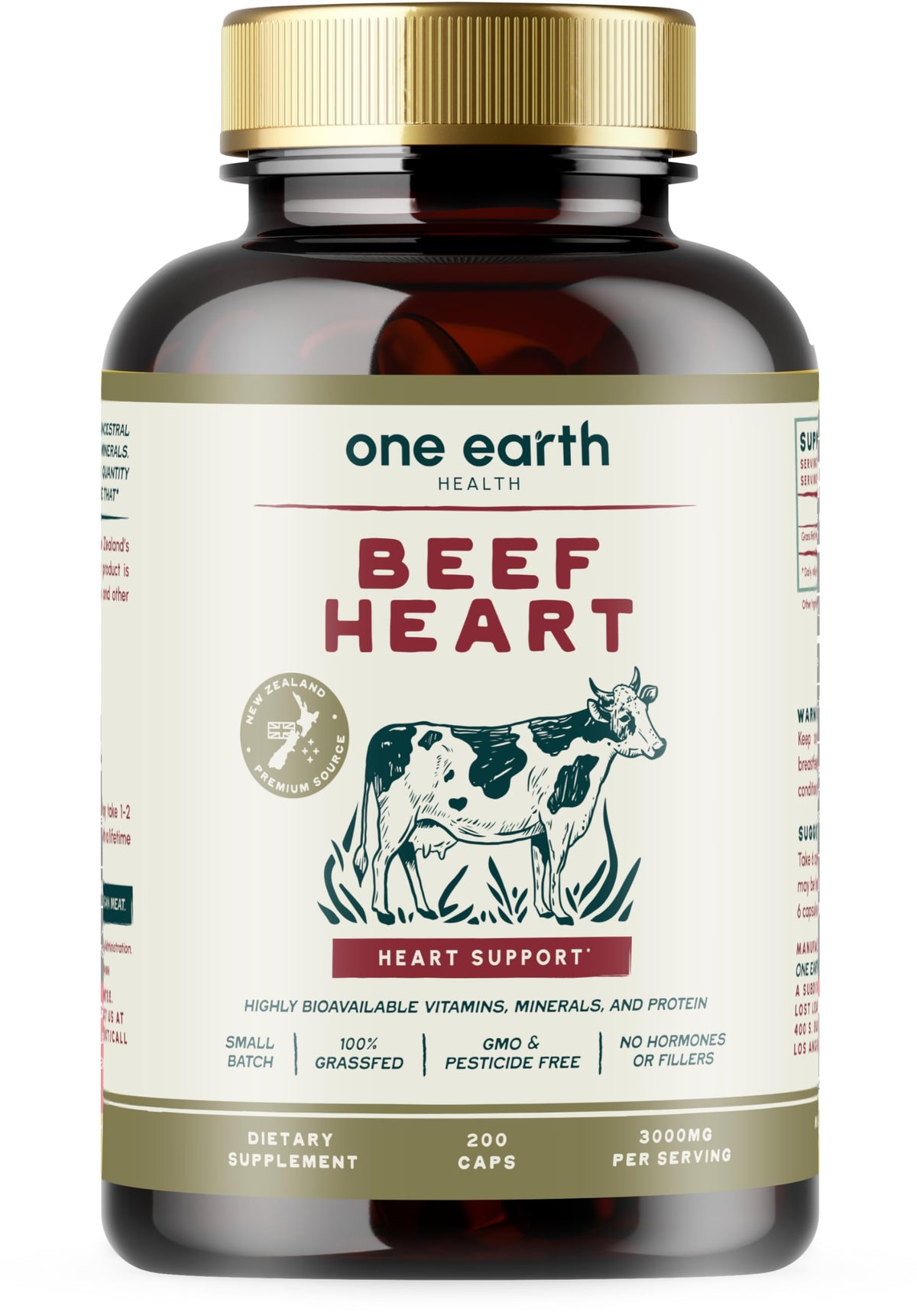 One Earth Health Grass Fed Beef Heart - 200 Capsules