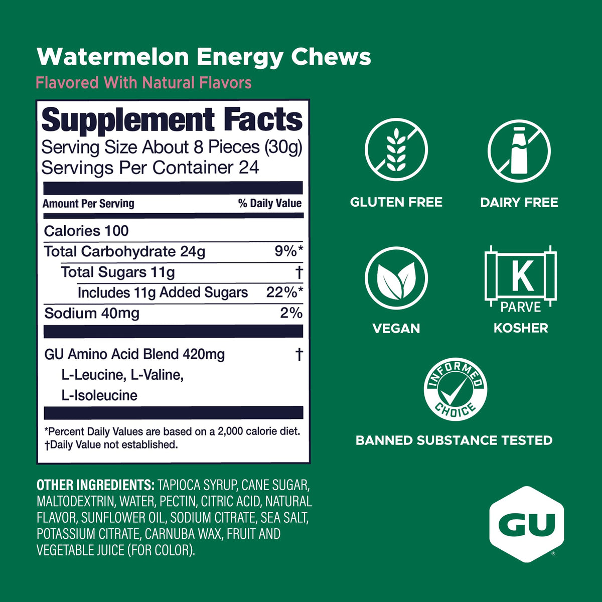 GU Energy Chews, Orange Energy Gummies with Electrolytes, Dairy-Free
