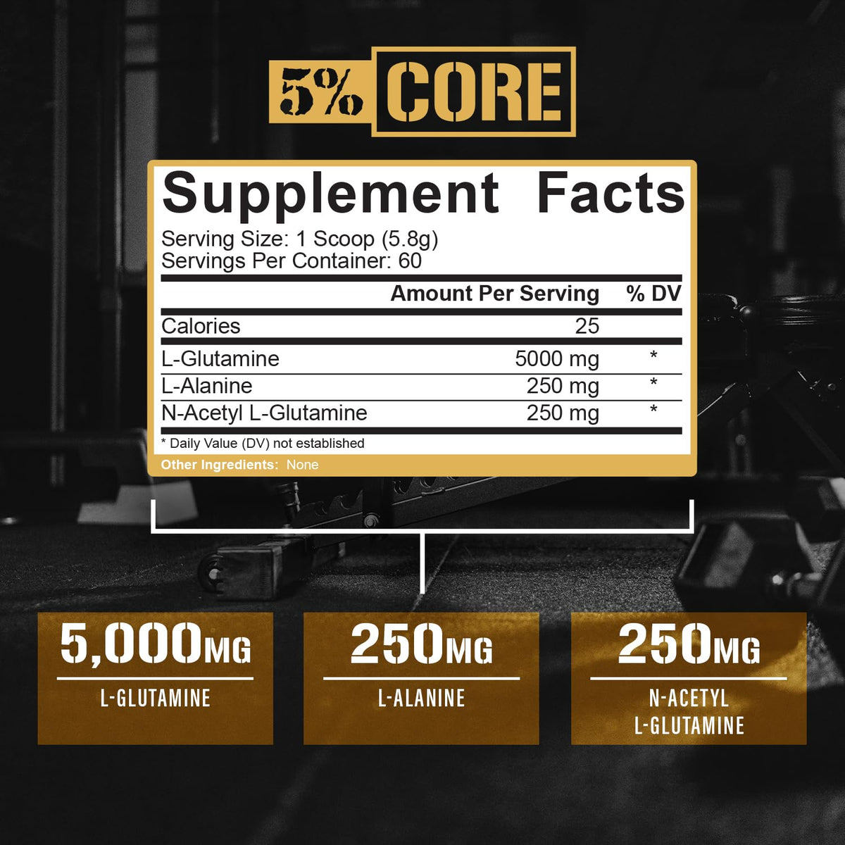 5% Nutrition Core L-Glutamine 5000 mg Powder - 12.28 oz - image 3
