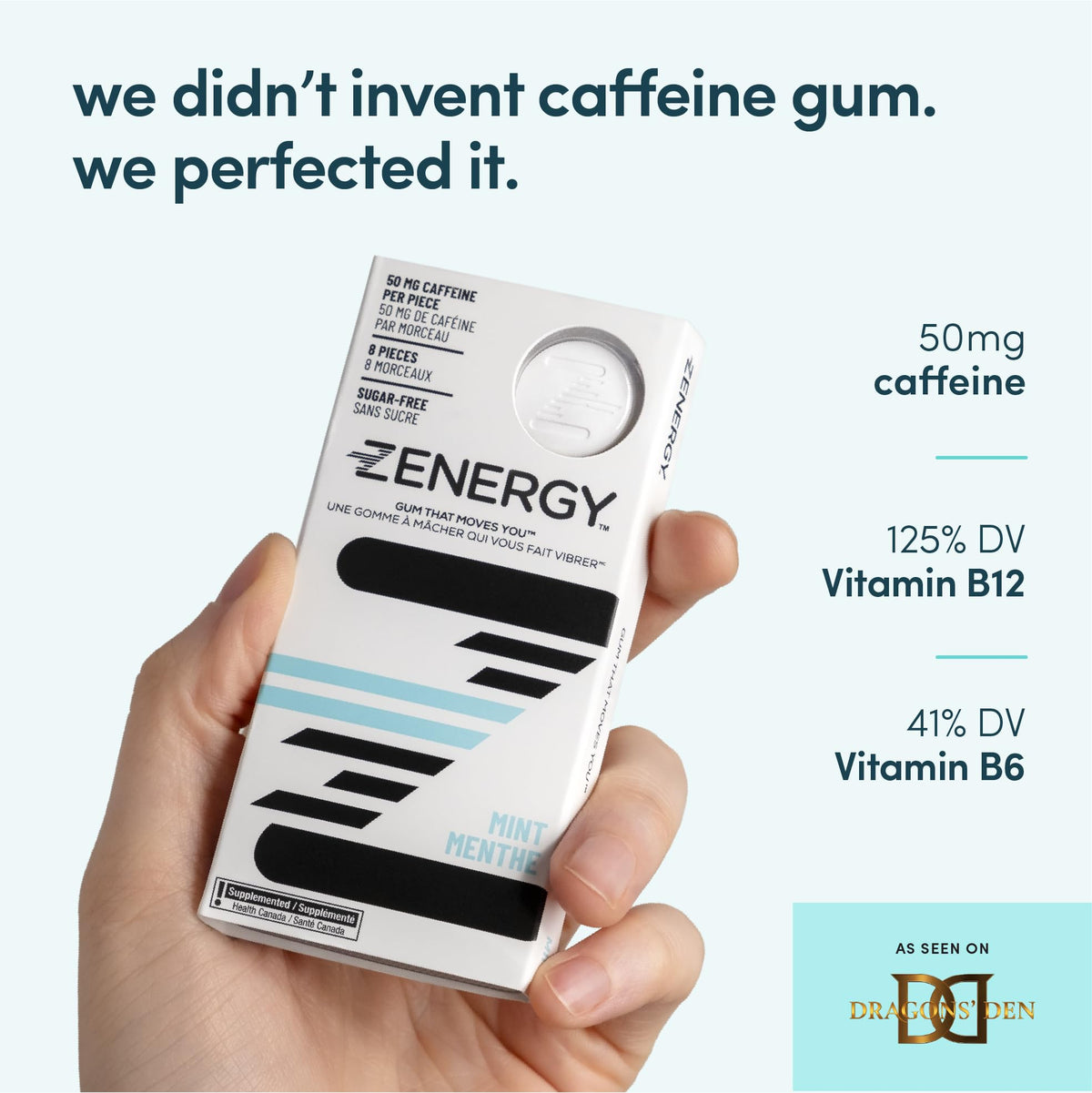 ZENERGY Energy Gum, 50mg of Caffeine Per Piece with B6 and B12