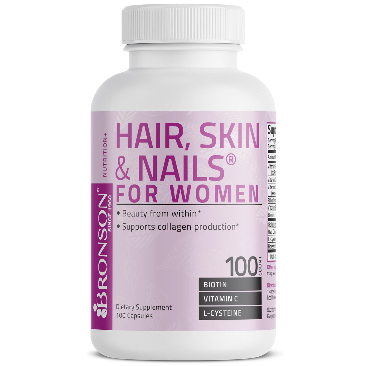 Bronson Hair, Skin & Nails with Biotin Extra Strength - 100 Capsules - image 6