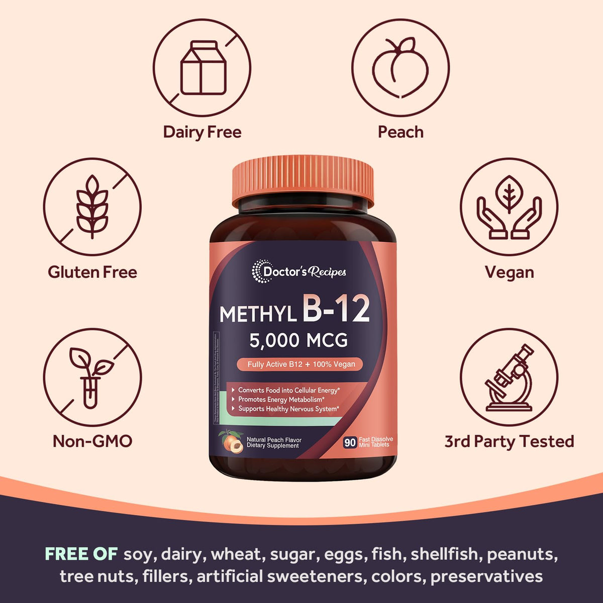 Doctor's Recipes Vitamin B12 Methylcobalamin 5000 mcg - 90 Tablets - image 5
