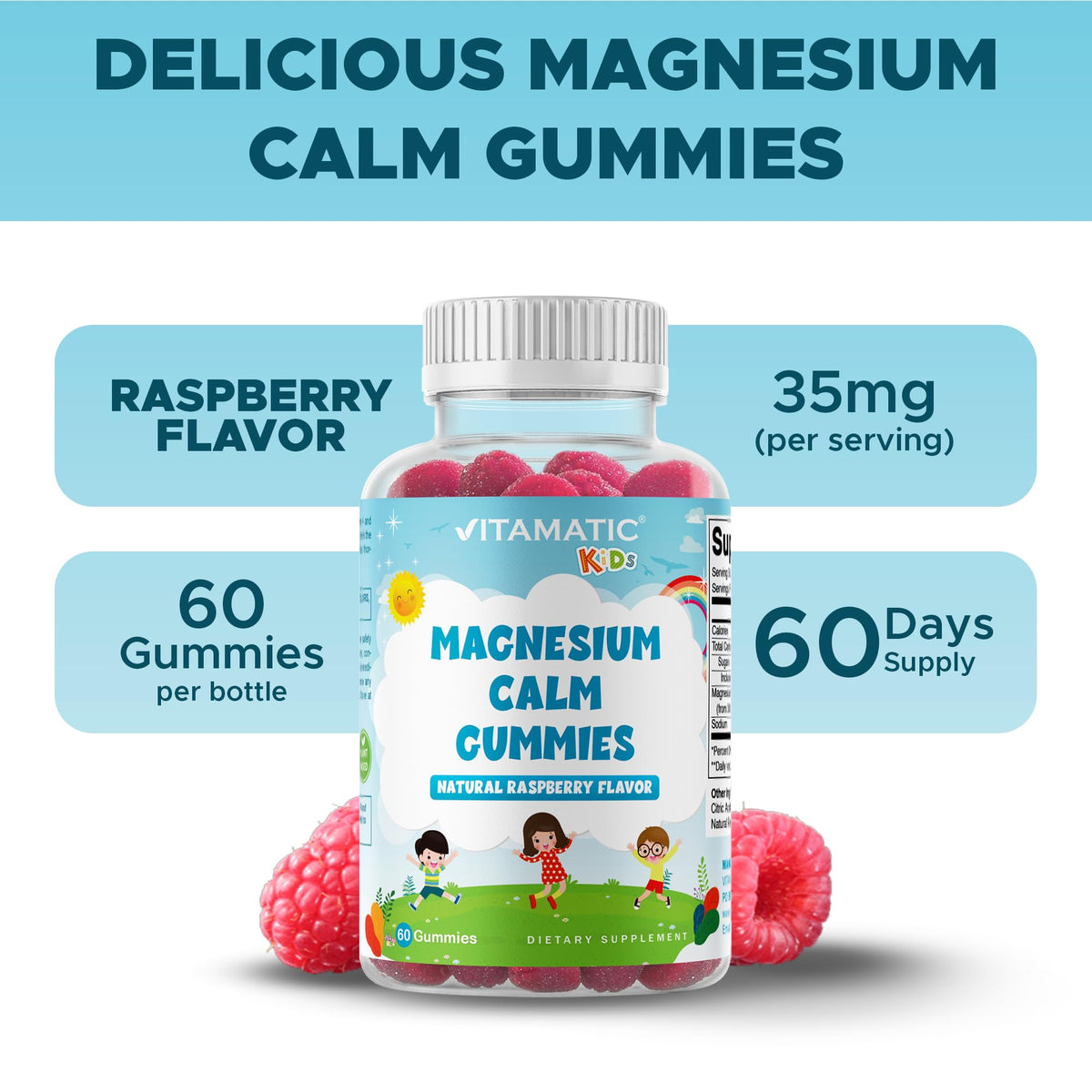 Vitamatic Kids Magnesium 35 mg Natural Raspberry Flavor - 60 Gummies - image 5
