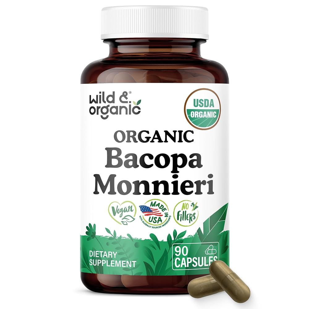 Wild & Organic Bacopa Monnieri 600 mg Brain Support - 90 Capsules