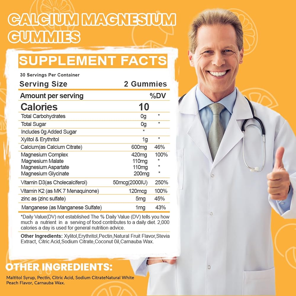 BSSTABBON Calcium Magnesium Gummies with Zinc Vitamin D3 K2 - 60 Gummies - image 2