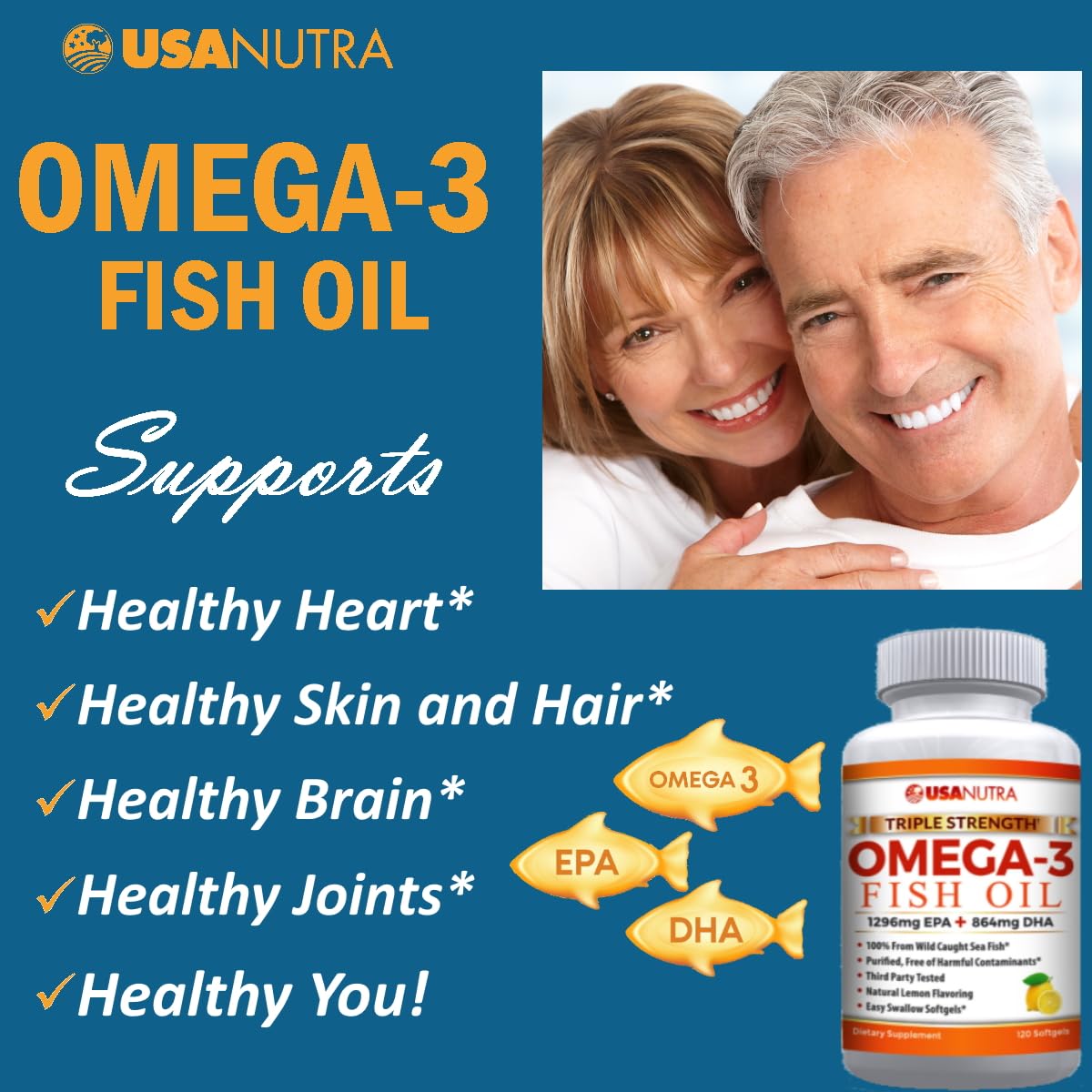 USANUTRA Triple Strength Omega-3 Fish Oil 3600mg - 120 Softgels - image 2