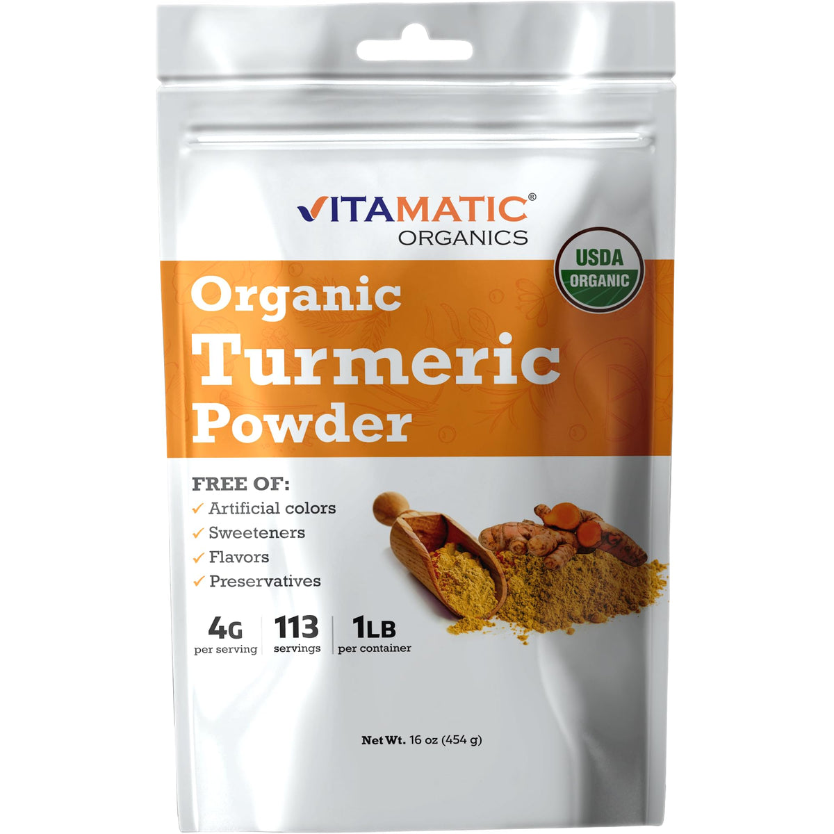Vitamatic Certified USDA Organic Turmeric Powder - 1 lb